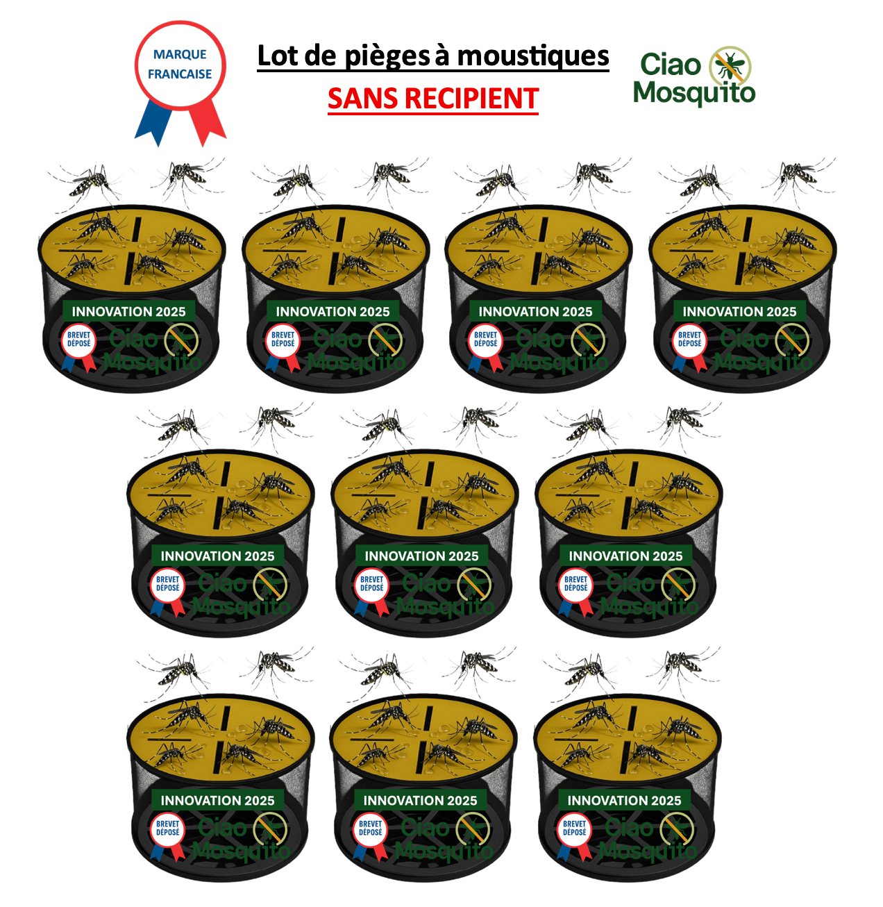 Piège à moustique ecologique autocollant interieur exterieur – Anti Moustique Tigre & Larves – Sans Insecticide ni Électricité – Réutilisable – Kit Flotteur + Filet + 2 Disques – Jardin, Ciao Mosquito