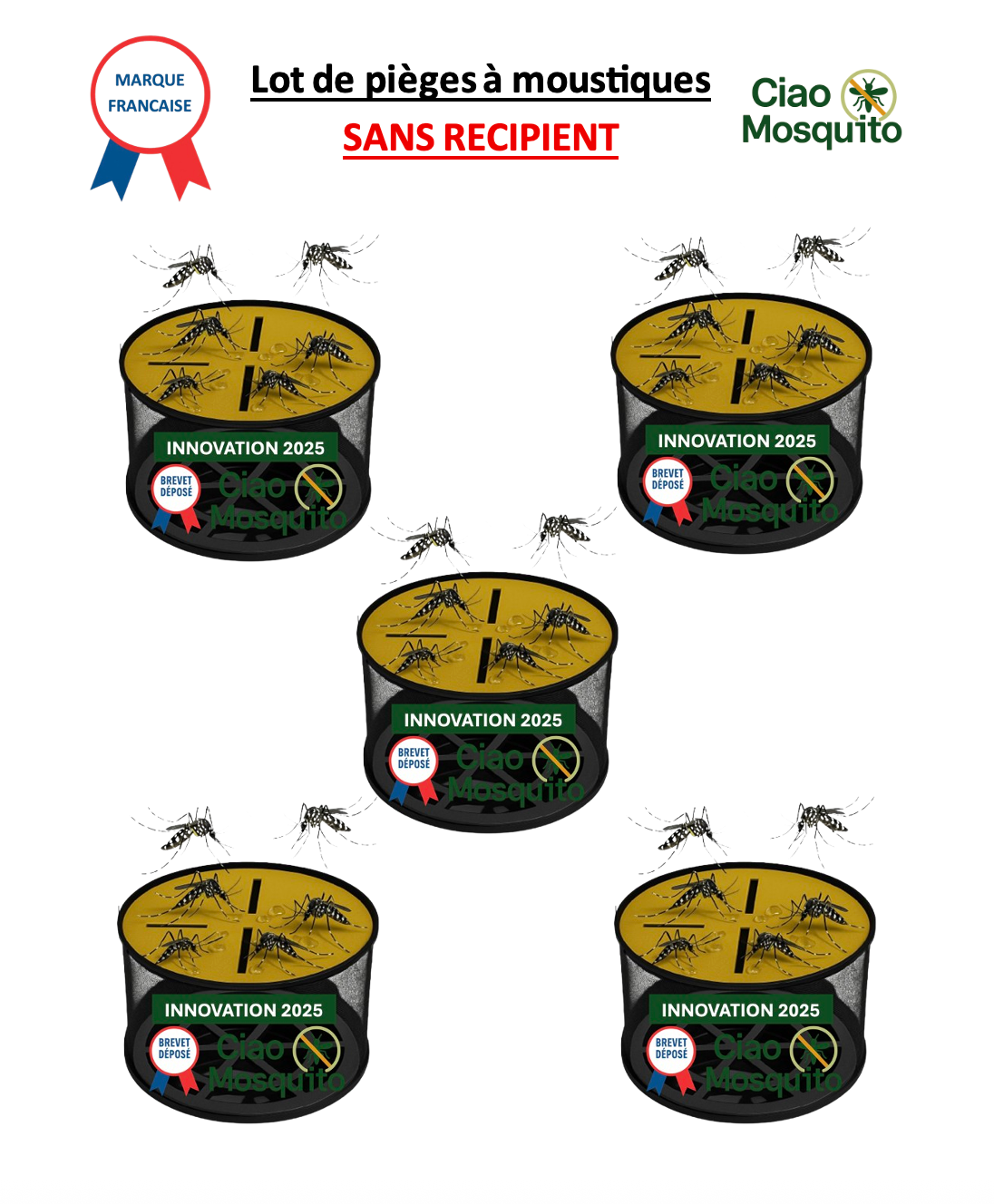 Piège à moustique ecologique autocollant interieur exterieur – Anti Moustique Tigre & Larves – Sans Insecticide ni Électricité – Réutilisable – Kit Flotteur + Filet + 2 Disques – Jardin, Ciao Mosquito