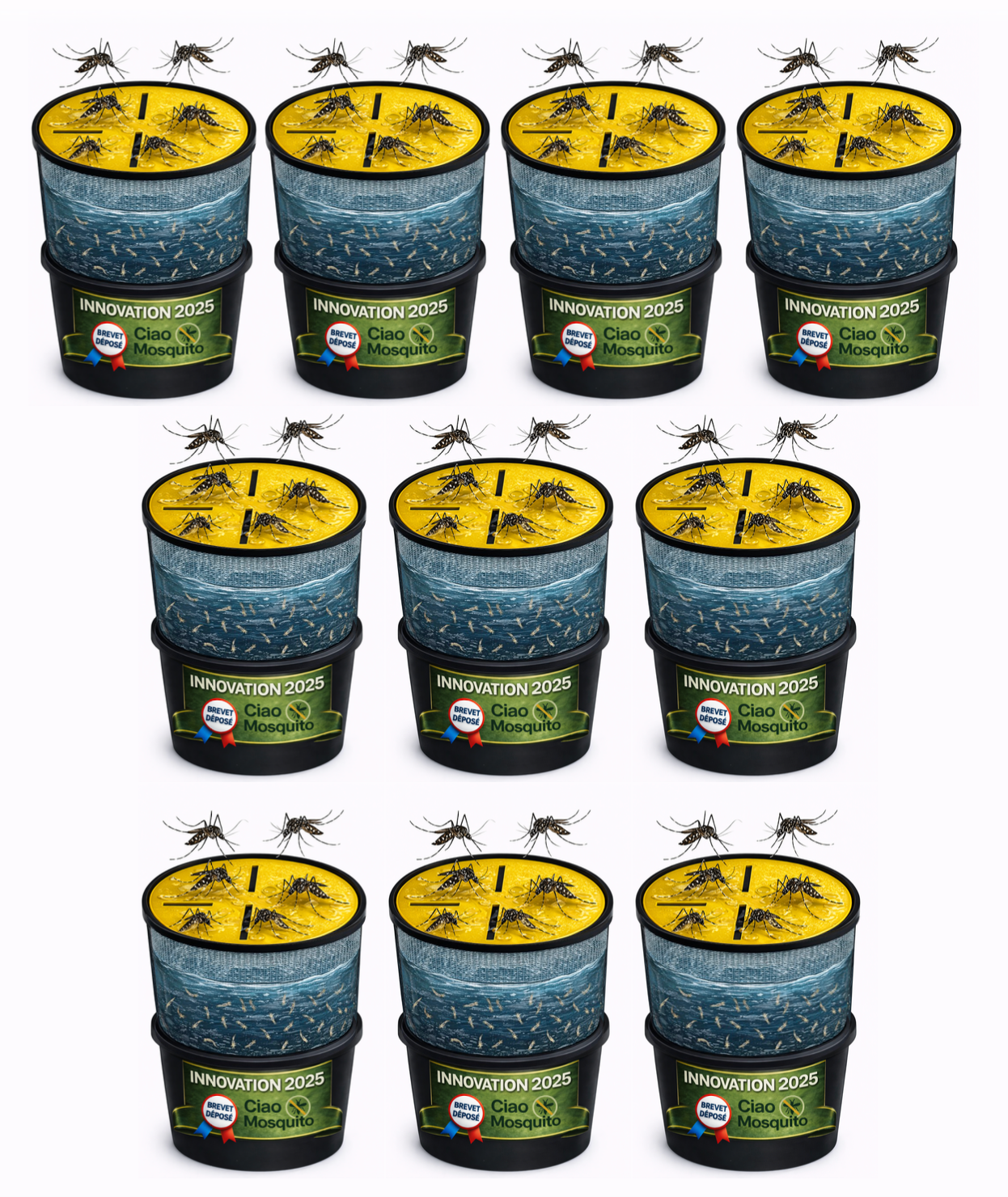 Lot de 10 pièges moustiques et larves Ciao Mosquito pour grande surface, jardin et usage intensif anti moustique tigre.