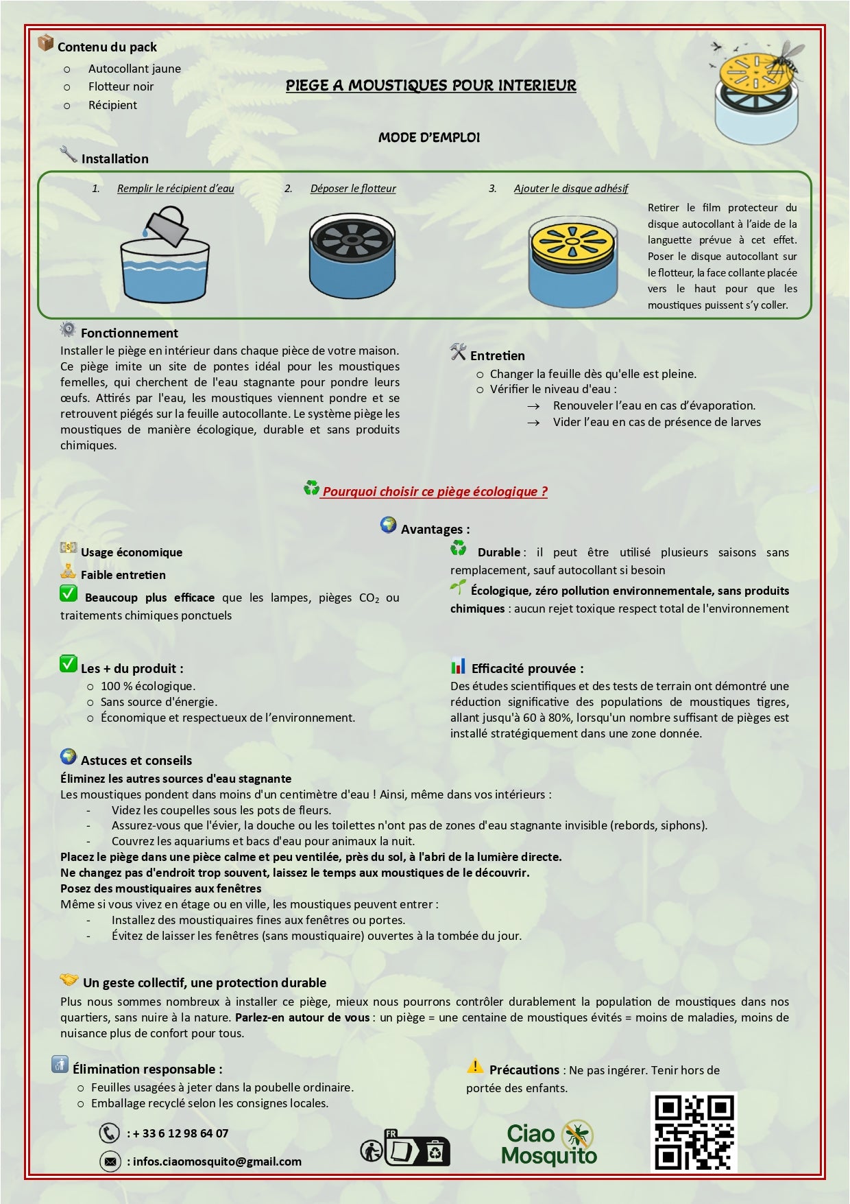 Notice d’installation du piège Ciao Mosquito : étapes de montage, conseils d’efficacité contre moustiques et larves