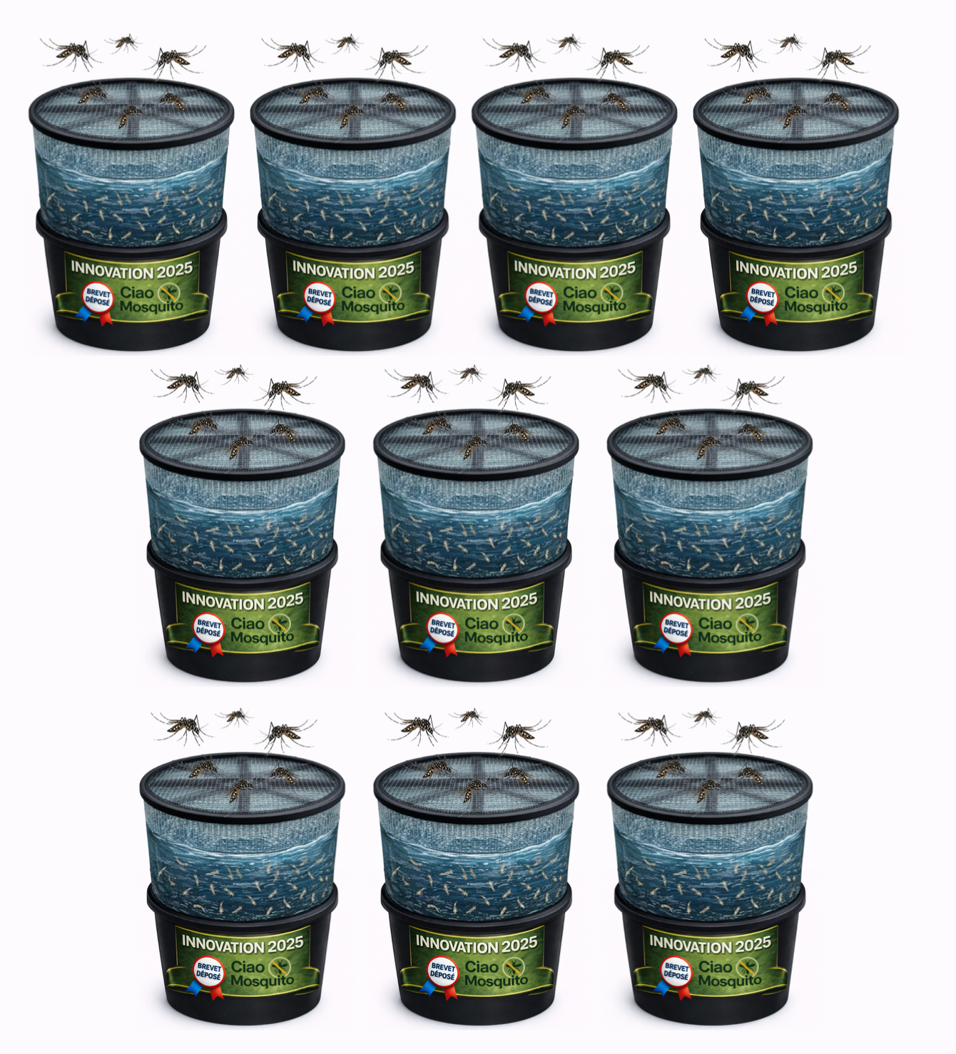 Lot de 10 pièges à larves de moustiques extérieur Ciao Mosquito, solution écologique anti moustique tigre pour protéger efficacement jusqu’à 50 m² de jardin ou terrasse.
