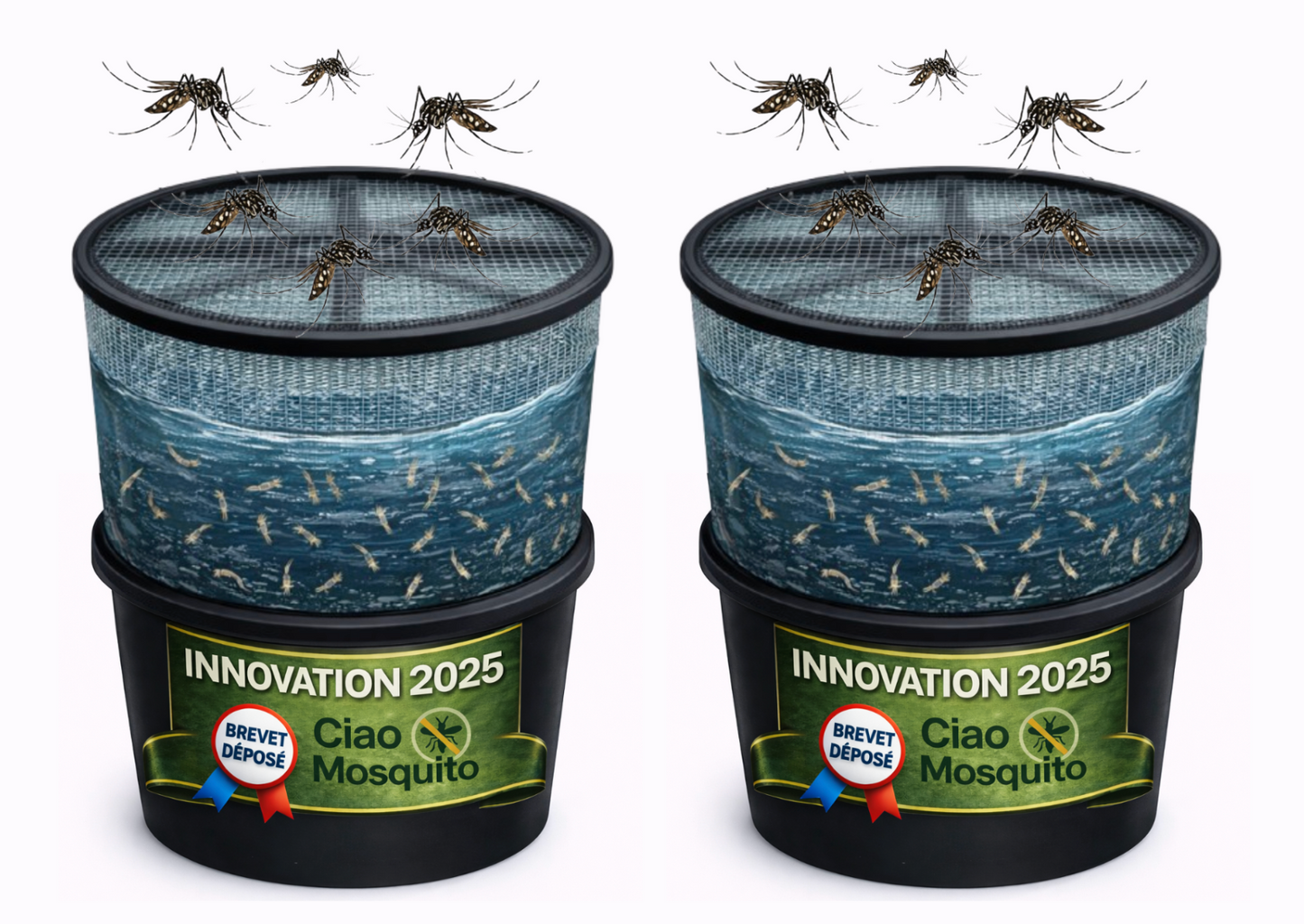 Lot de 2 pièges à larves de moustiques extérieur Ciao Mosquito, système anti moustique tigre écologique pour jardin, bassin et zones d’eau stagnante.