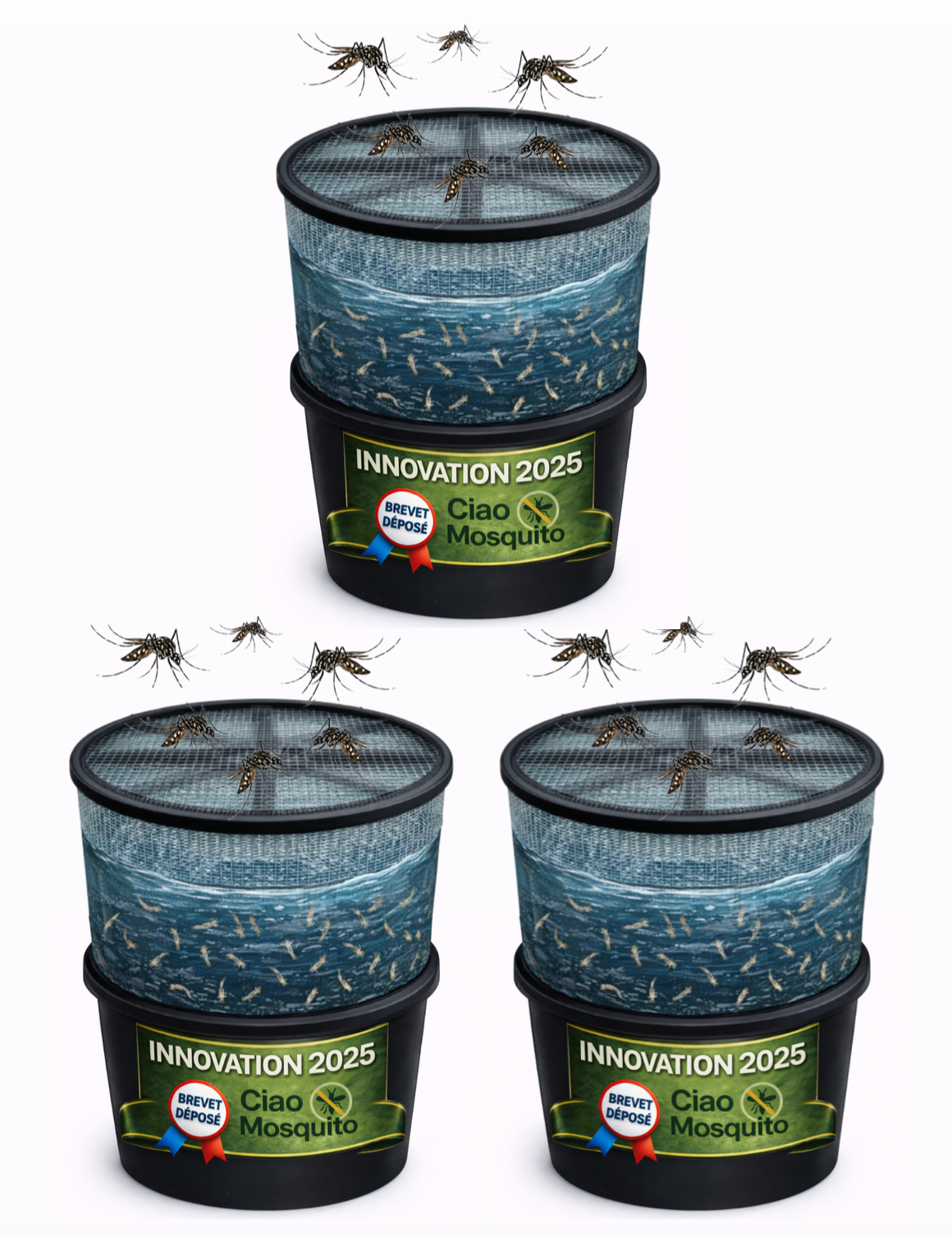 Lot de 3 pièges anti larves moustiques Ciao Mosquito pour extérieur, protection écologique contre le moustique tigre dans le jardin et autour de la maison.