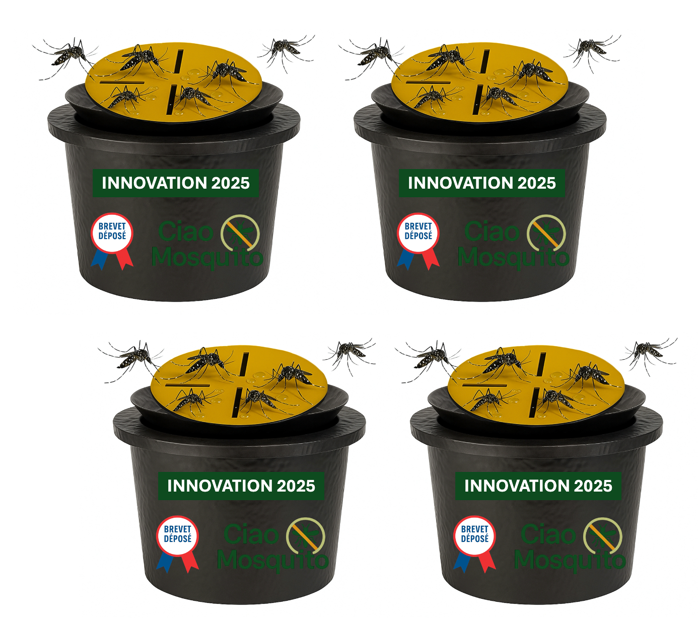 NOUVEAU 2025 – Ciao Mosquito® Piège Moustique avec Récipient – Flotteur + Filet + 2 Disques Jaunes + 5 Recharges – Jardin, Extérieur, Écologique, Sans Produit Chimique, Tigre & Larves, Haute Efficacit
