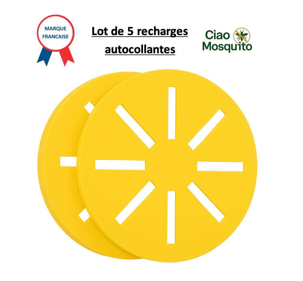 Ciao Mosquito® Recharges autocollantes jaunes x5 | Piège moustique & larves | Anti-moustique naturel | Compatible pièges Ciao | Zéro insecticide | Écologique, efficace & sans odeur