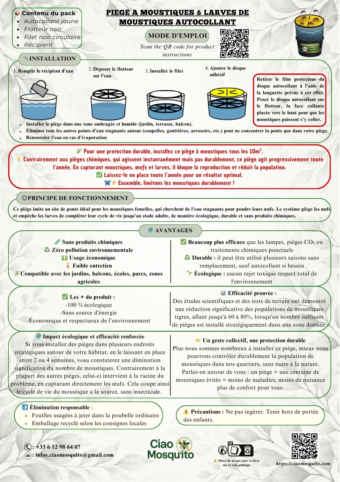 Eco-friendly tiger mosquito trap & larvae Complete Pack Ciao Mosquito® 