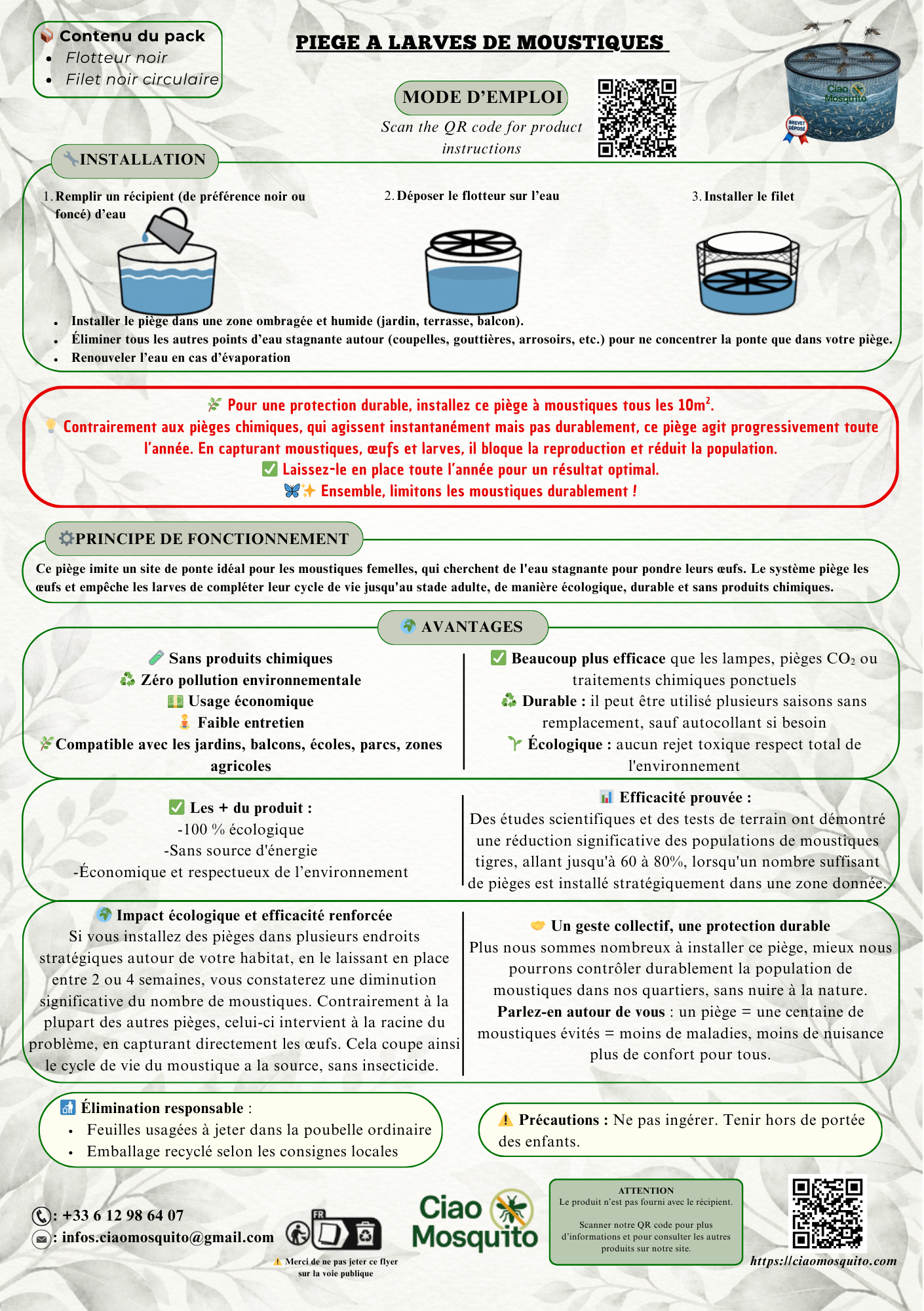 Piège à Larves de Moustiques Anti-Moustique Naturel Ciao Mosquito®