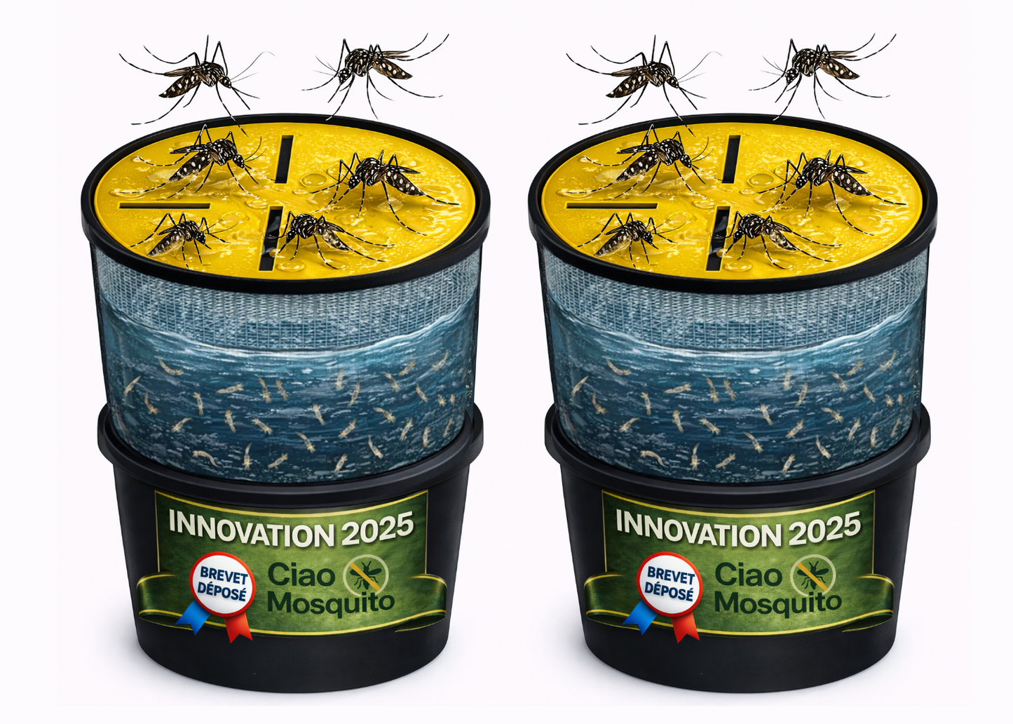 Lot de 2 pièges moustiques écologiques Ciao Mosquito pour détruire les larves de moustiques tigres dans le jardin sans produit chimique.