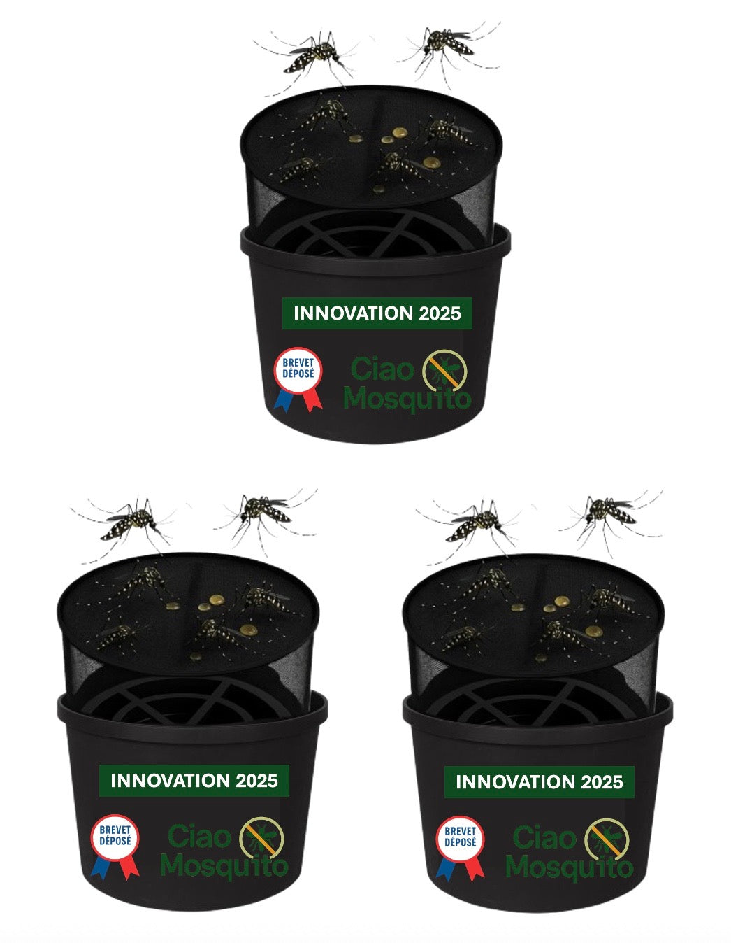 Ciao Mosquito® – Piège larves moustique tigre breveté | Innovation 2025 sans insecticide | Zéro odeur, zéro chimie | Seau + filet + flotteur | Jardin, terrasse, balcon, potager, enfants, animaux